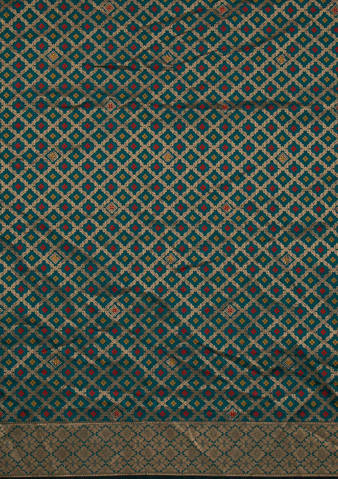 Rama Green Swarovski Banarasi Designer Semi-Stitched Lehenga - koskii