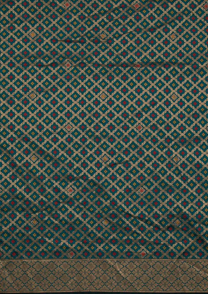 Rama Green Swarovski Banarasi Designer Semi-Stitched Lehenga - koskii