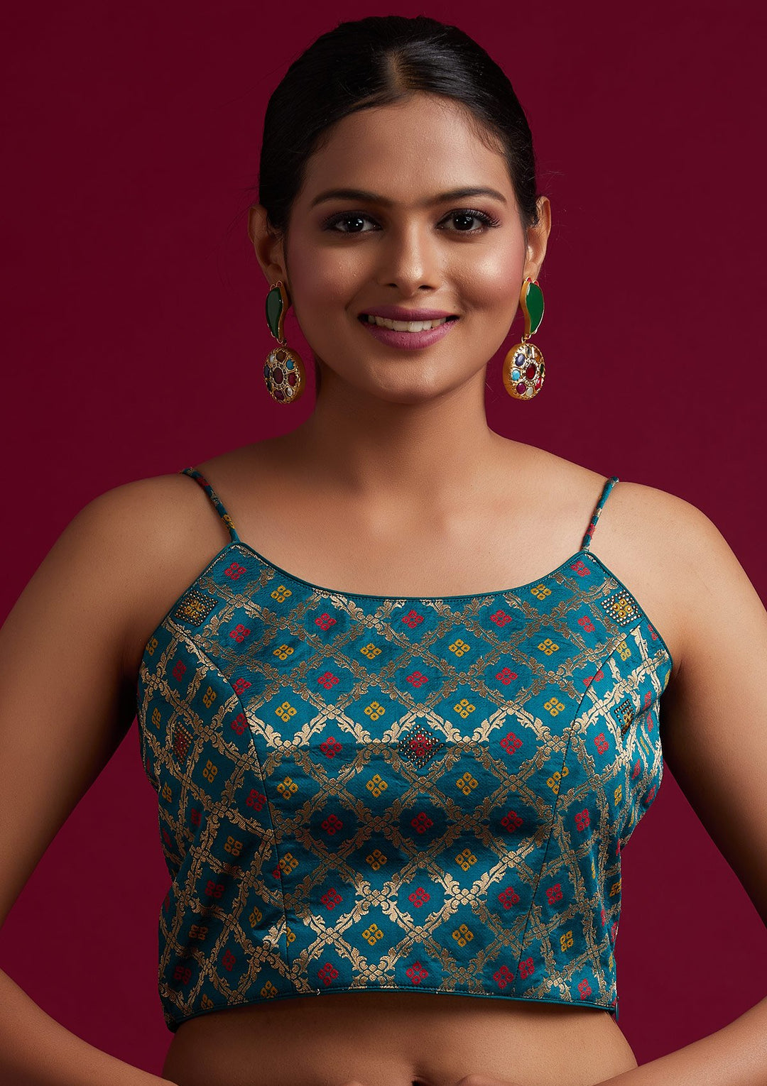 Rama Green Swarovski Banarasi Designer Semi-Stitched Lehenga - koskii