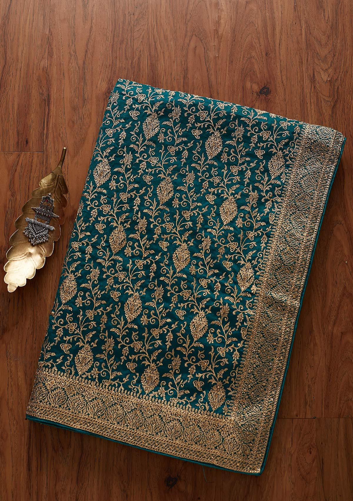 Rama Green Zariwork Art Silk Designer Saree - koskii