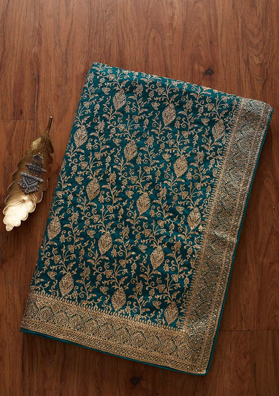 Rama Green Zariwork Art Silk Designer Saree - koskii