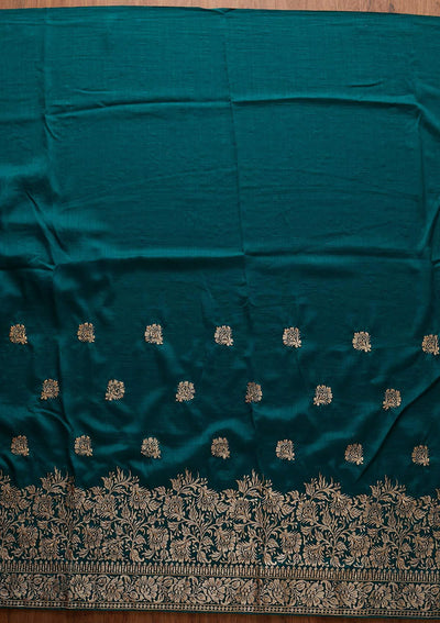 Rama Green Zariwork Art Silk Designer Saree - koskii