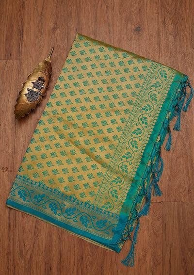 Rama Green Zariwork Art Silk Designer Saree - koskii