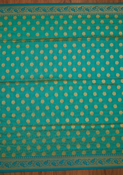 Rama Green Zariwork Art Silk Designer Saree - koskii