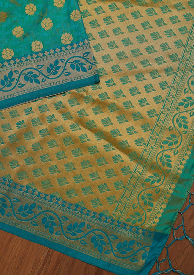 Rama Green Zariwork Art Silk Designer Saree - koskii