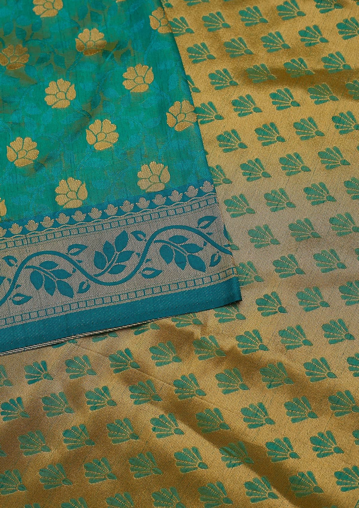 Rama Green Zariwork Art Silk Designer Saree - koskii