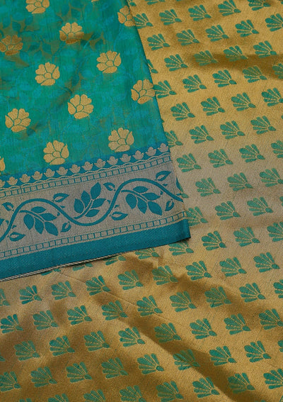 Rama Green Zariwork Art Silk Designer Saree - koskii