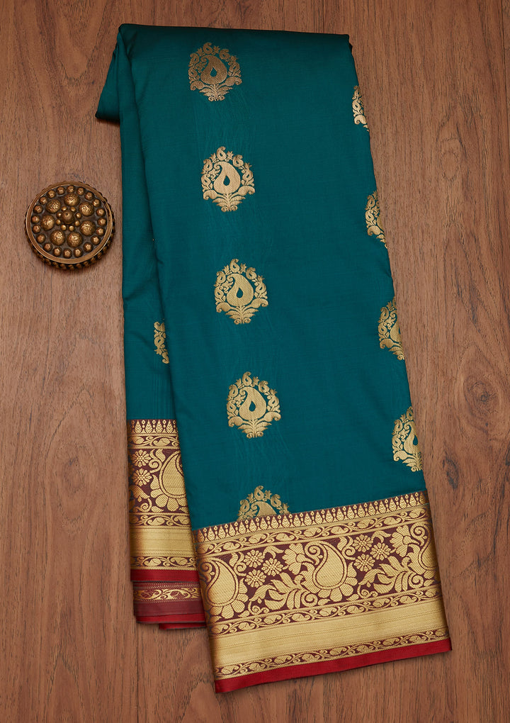 Rama Green Zariwork Art Silk Designer Saree - Koskii