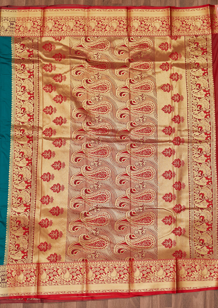 Rama Green Zariwork Art Silk Designer Saree - Koskii