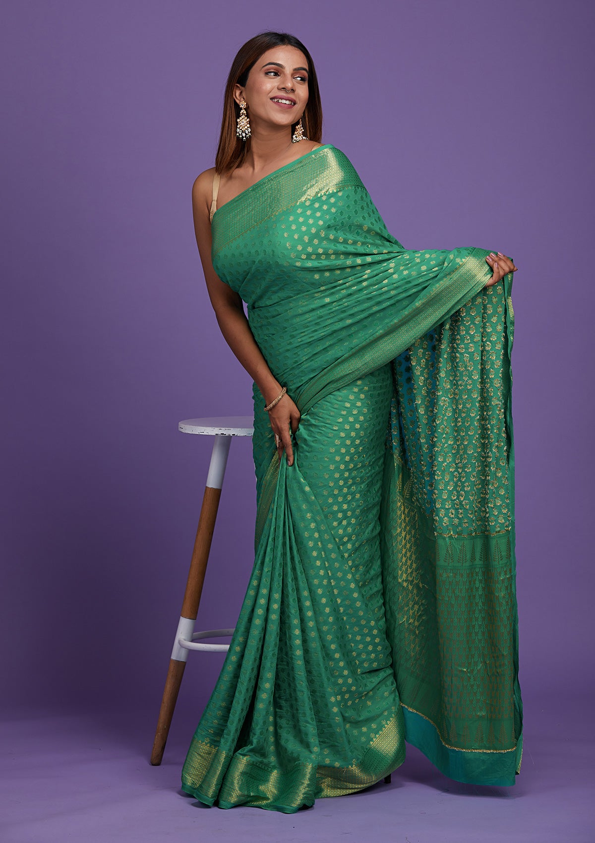 Rama Green Zariwork Art Silk Saree-Koskii