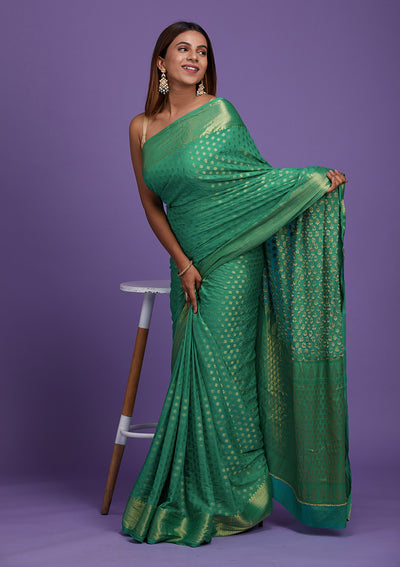 Rama Green Zariwork Art Silk Saree-Koskii