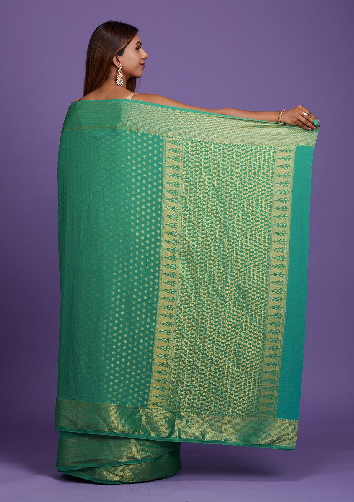 Rama Green Zariwork Art Silk Saree-Koskii