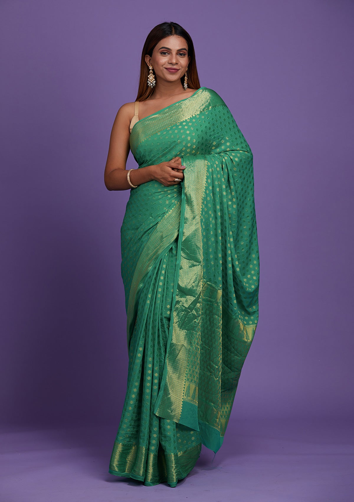 Rama Green Zariwork Art Silk Saree-Koskii