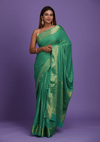 Rama Green Zariwork Art Silk Saree-Koskii