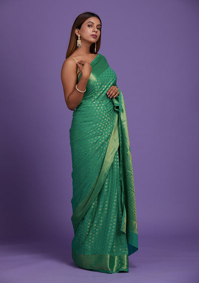 Rama Green Zariwork Art Silk Saree-Koskii