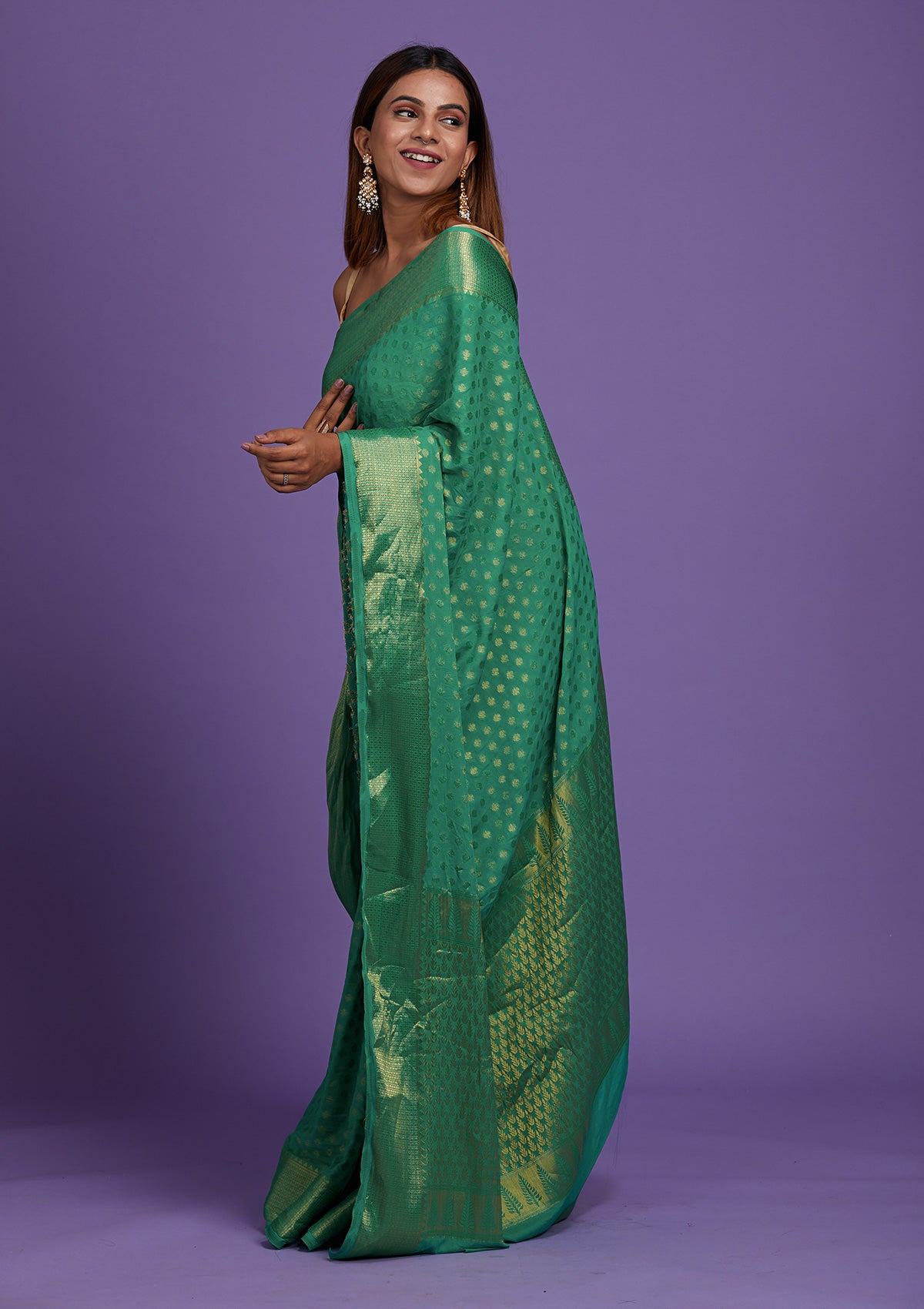 Rama Green Zariwork Art Silk Saree-Koskii