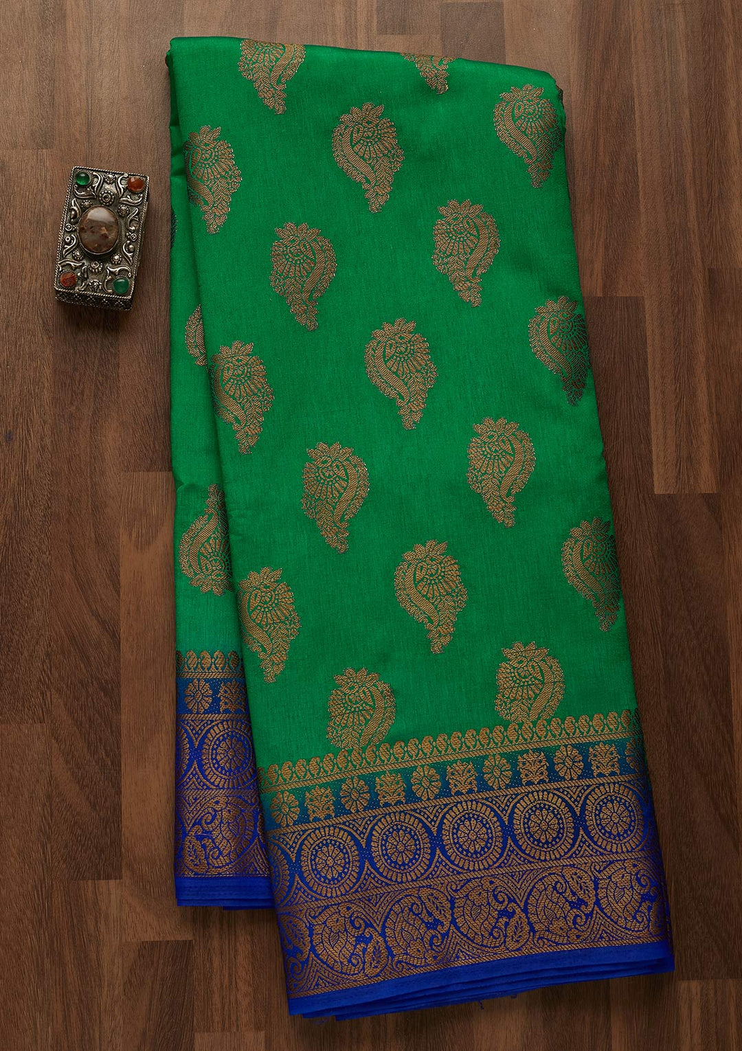 Rama Green Zariwork Art Silk Saree - Koskii