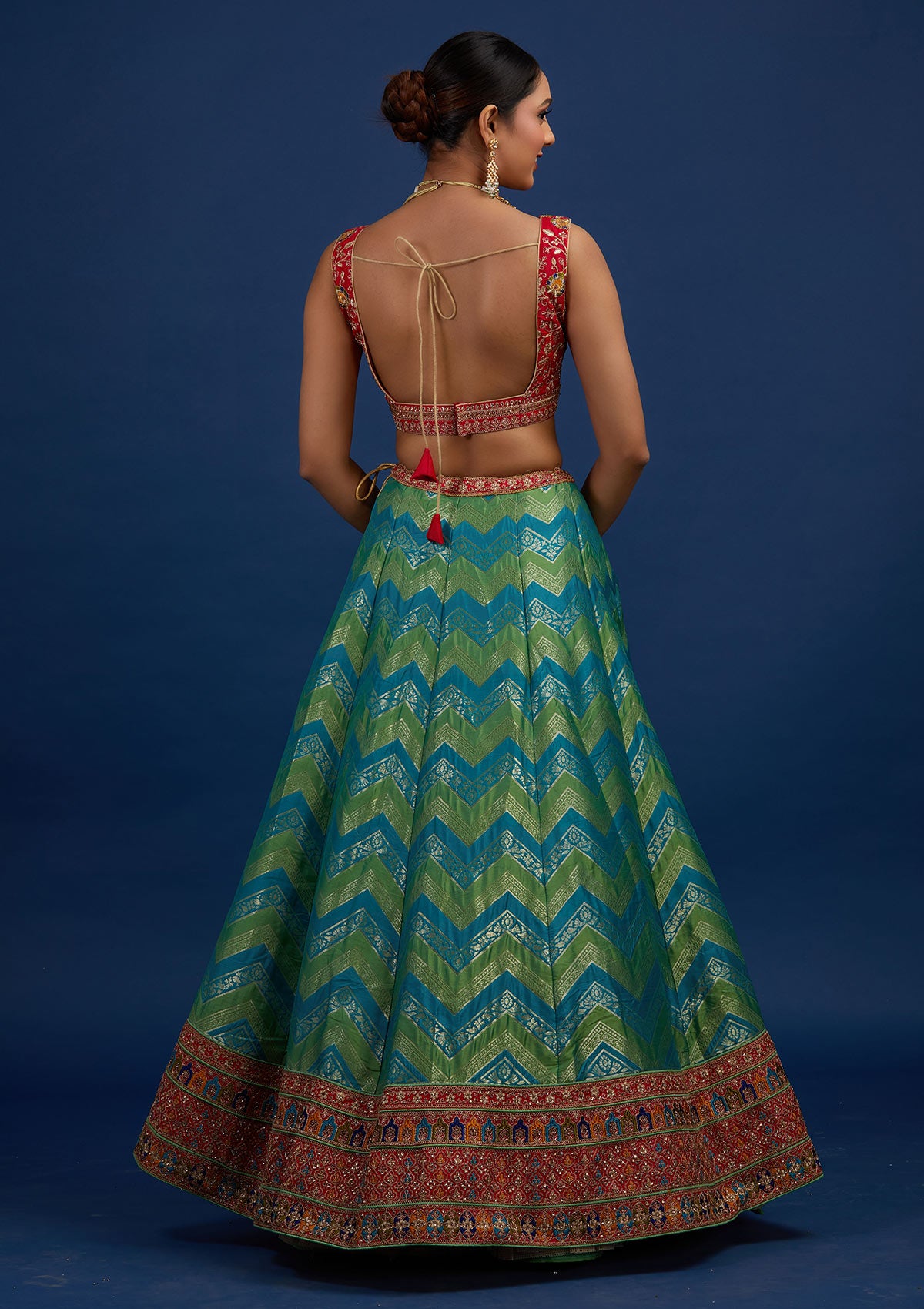 Rama Green Zariwork Banarasi Designer Semi-Stitched Lehenga - Koskii
