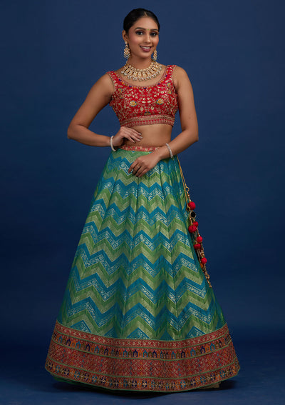 Rama Green Zariwork Banarasi Designer Semi-Stitched Lehenga - Koskii