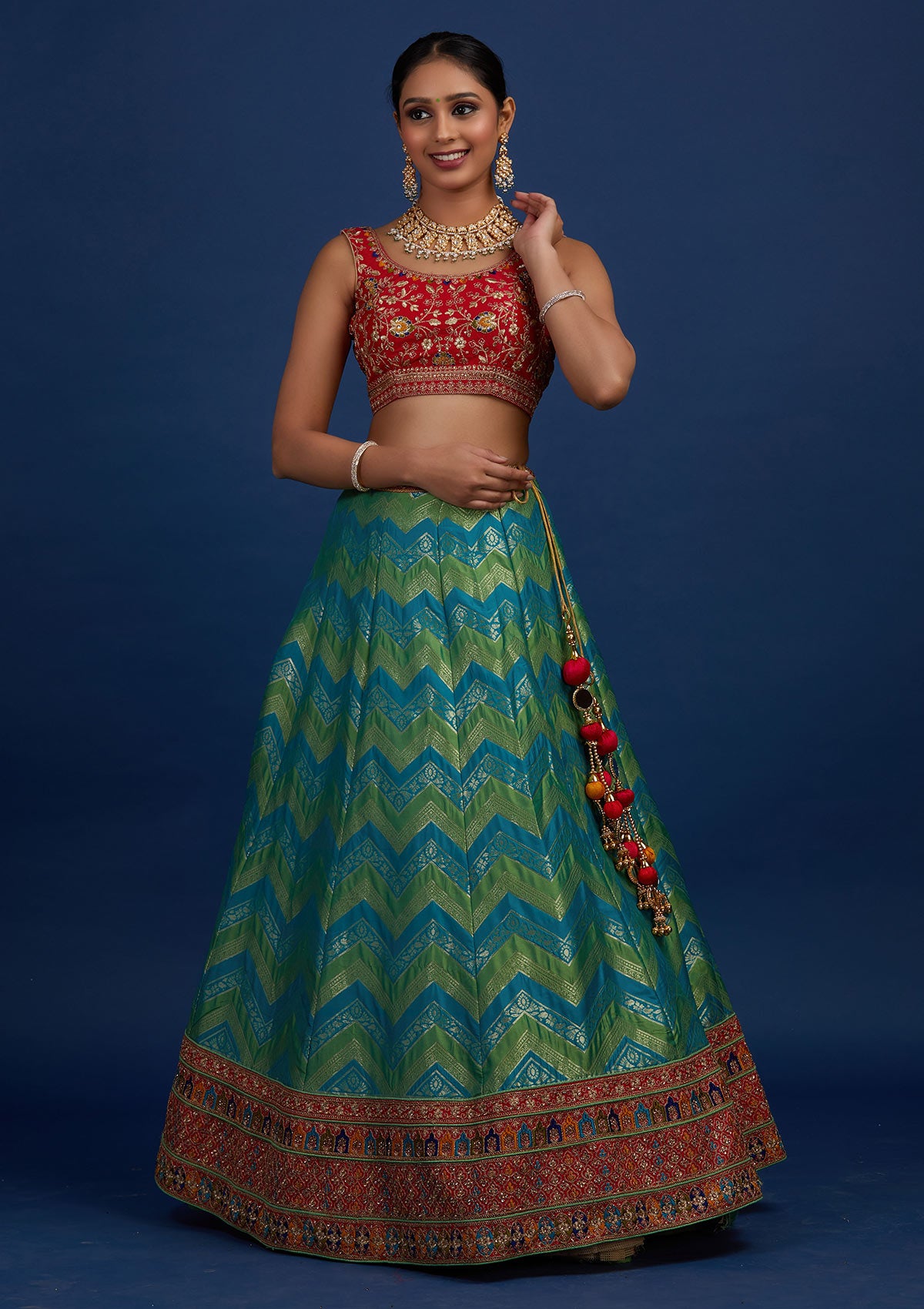 Cherry Red Chanderi Lehenga Set - Punit Balana