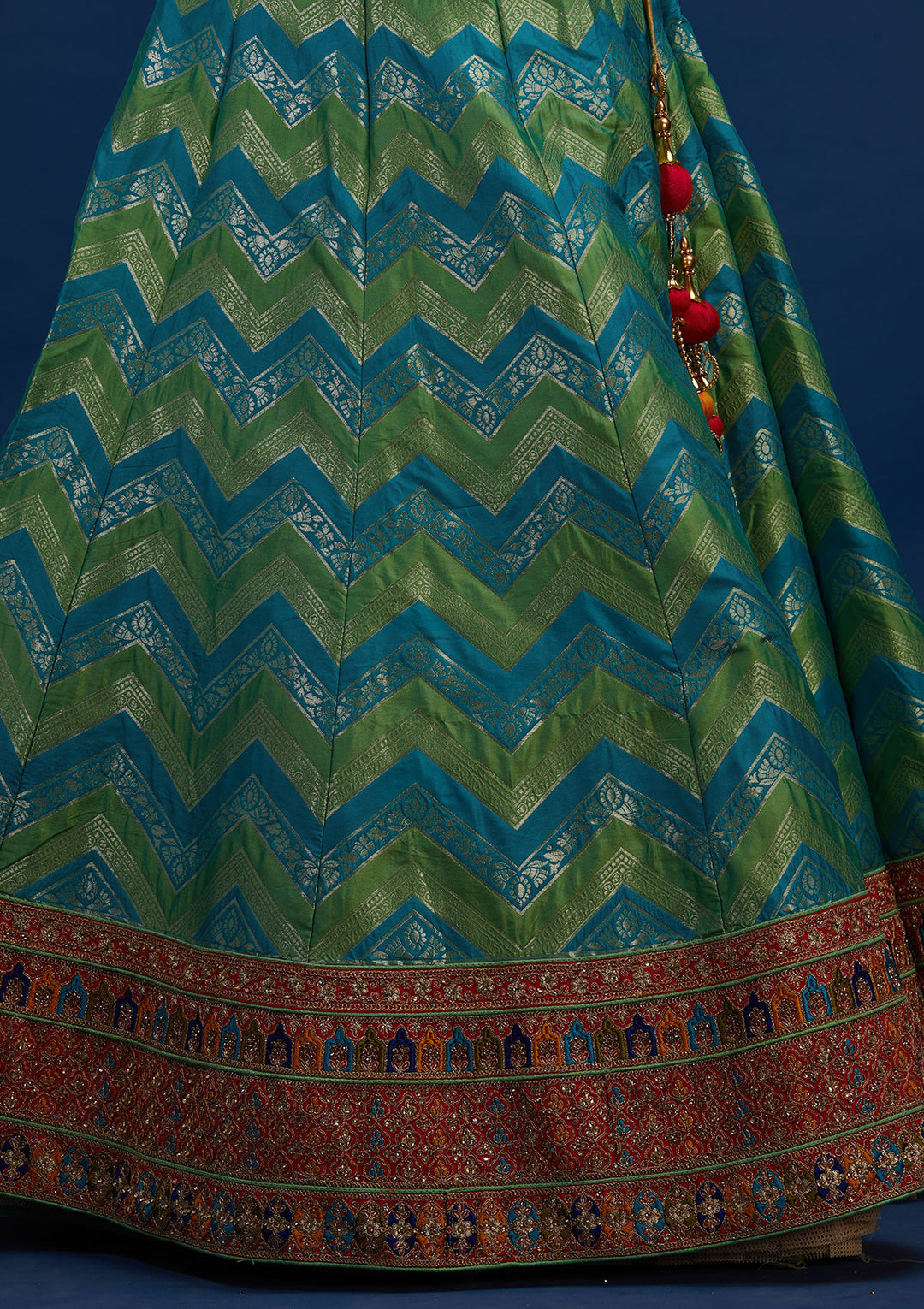 Rama Green Zariwork Banarasi Designer Semi-Stitched Lehenga - Koskii