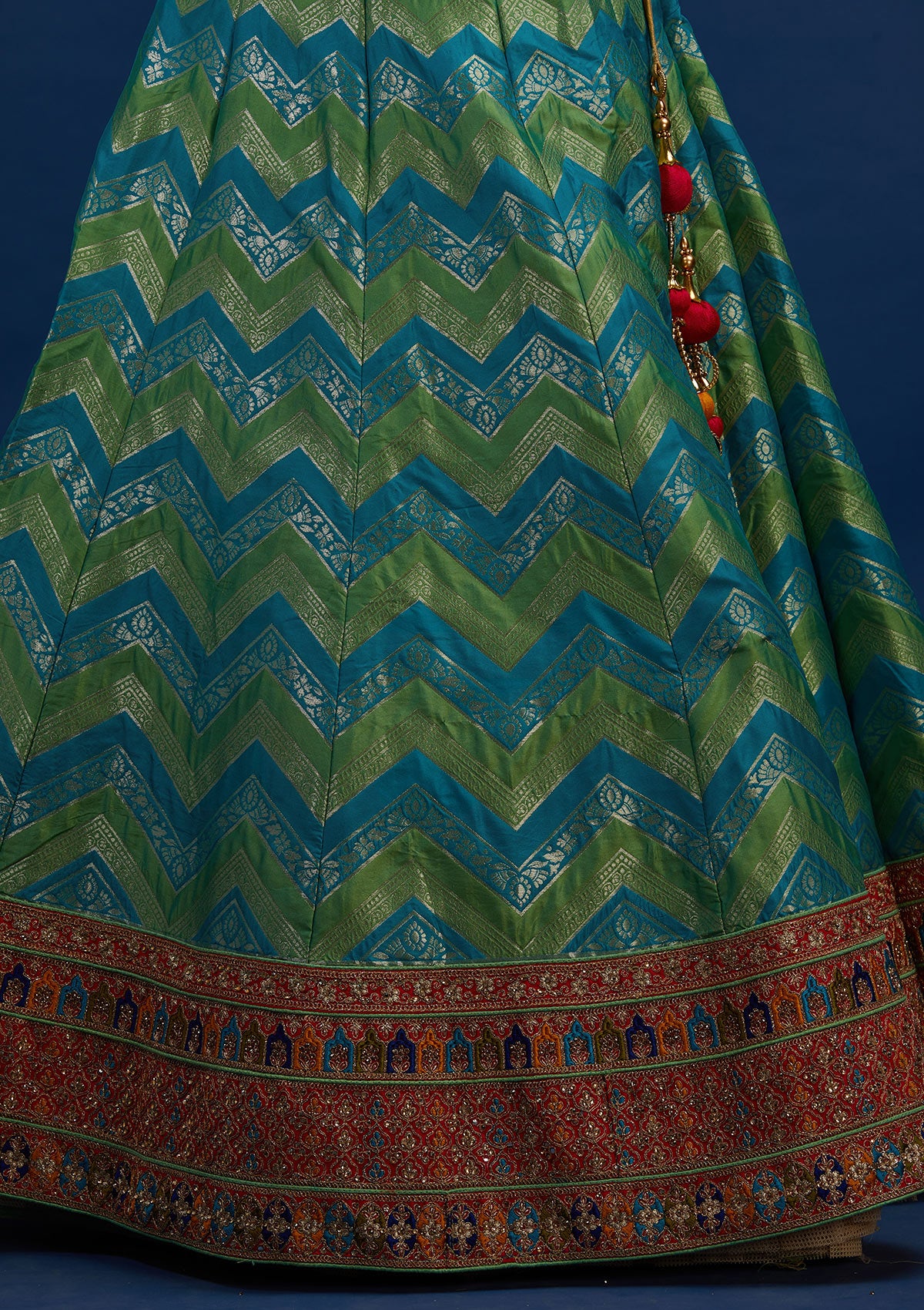 Rama Green Zariwork Banarasi Designer Semi-Stitched Lehenga - Koskii