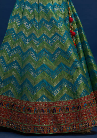 Rama Green Zariwork Banarasi Designer Semi-Stitched Lehenga - Koskii