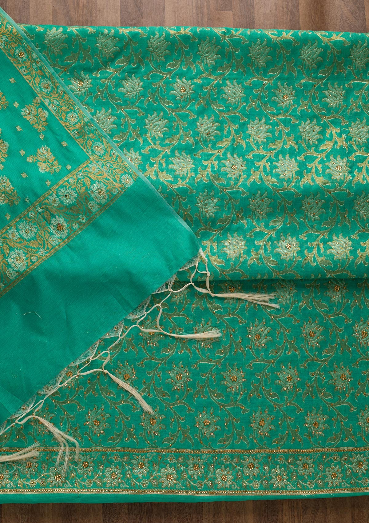 Rama Green Zariwork Banarasi Unstitched Salwar Suit-Koskii