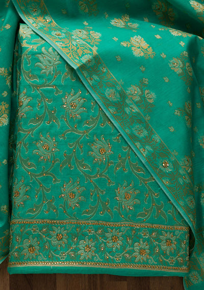 Rama Green Zariwork Banarasi Unstitched Salwar Suit-Koskii