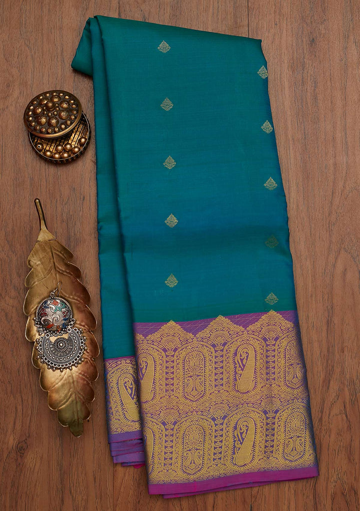 Rama Green Zariwork Pure Silk Designer Saree - koskii