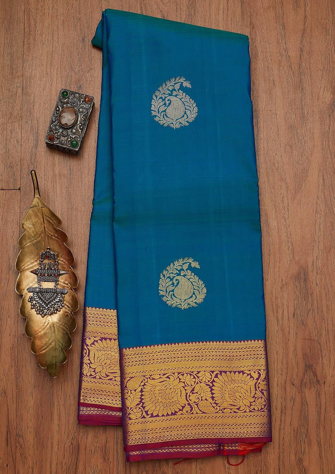 Rama Green Zariwork Pure Silk Designer Saree - koskii