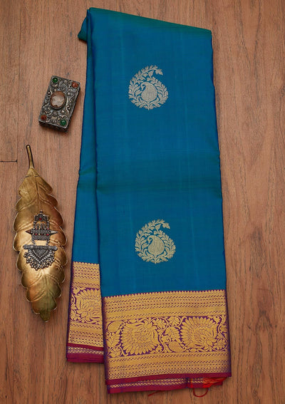 Rama Green Zariwork Pure Silk Designer Saree - koskii