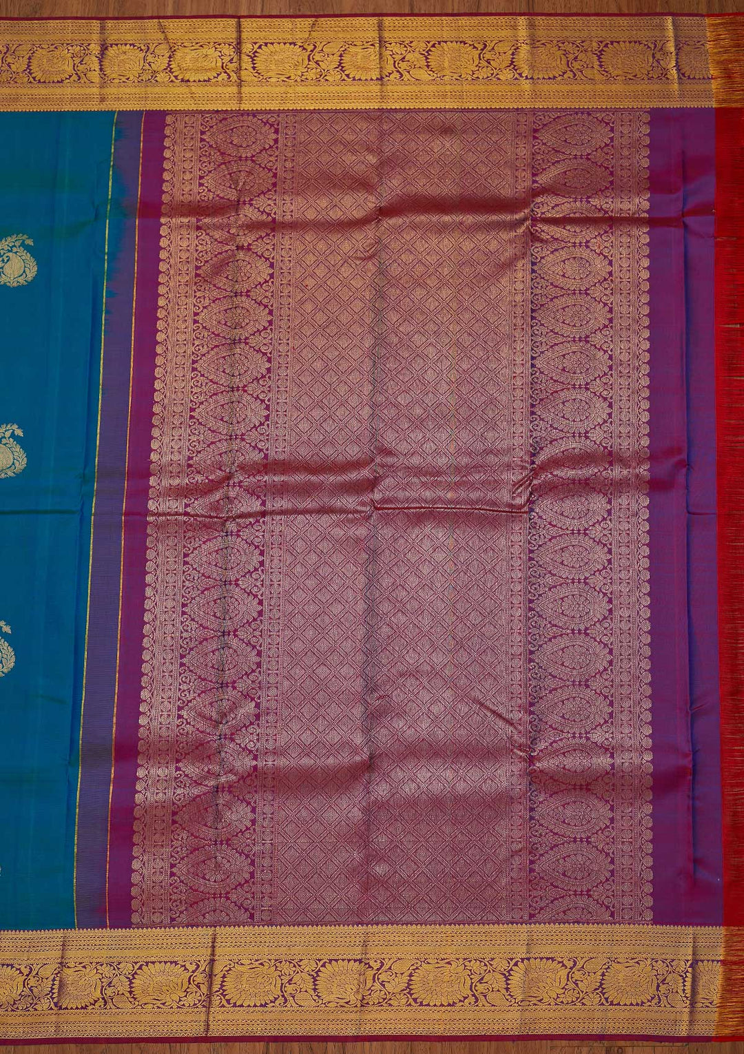 Rama Green Zariwork Pure Silk Designer Saree - koskii