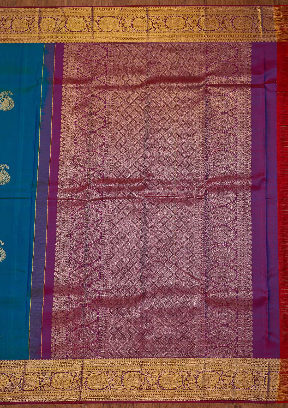 Rama Green Zariwork Pure Silk Designer Saree - koskii