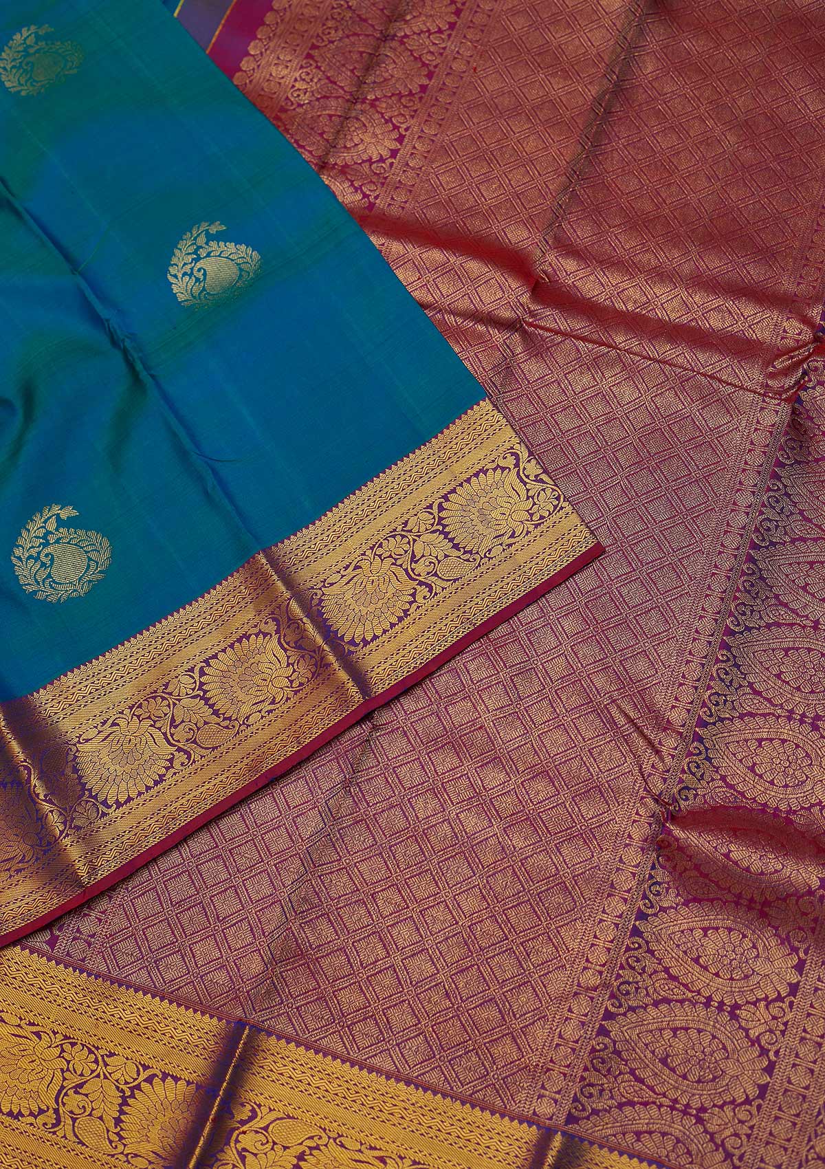 Rama Green Zariwork Pure Silk Designer Saree - koskii