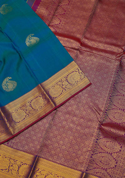 Rama Green Zariwork Pure Silk Designer Saree - koskii