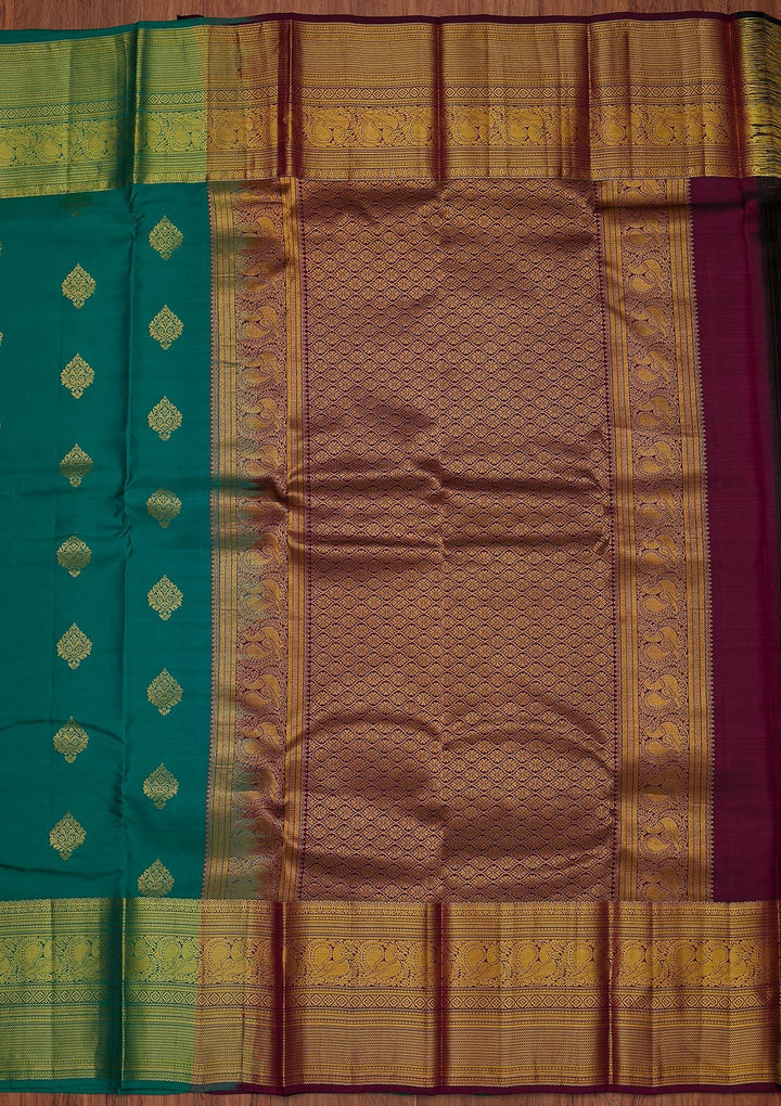 Rama Green Zariwork Pure Silk Designer Unstitched Saree - Koskii