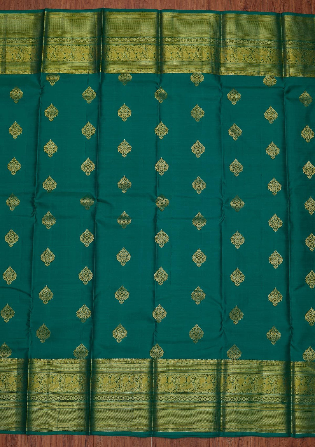 Rama Green Zariwork Pure Silk Designer Unstitched Saree - Koskii