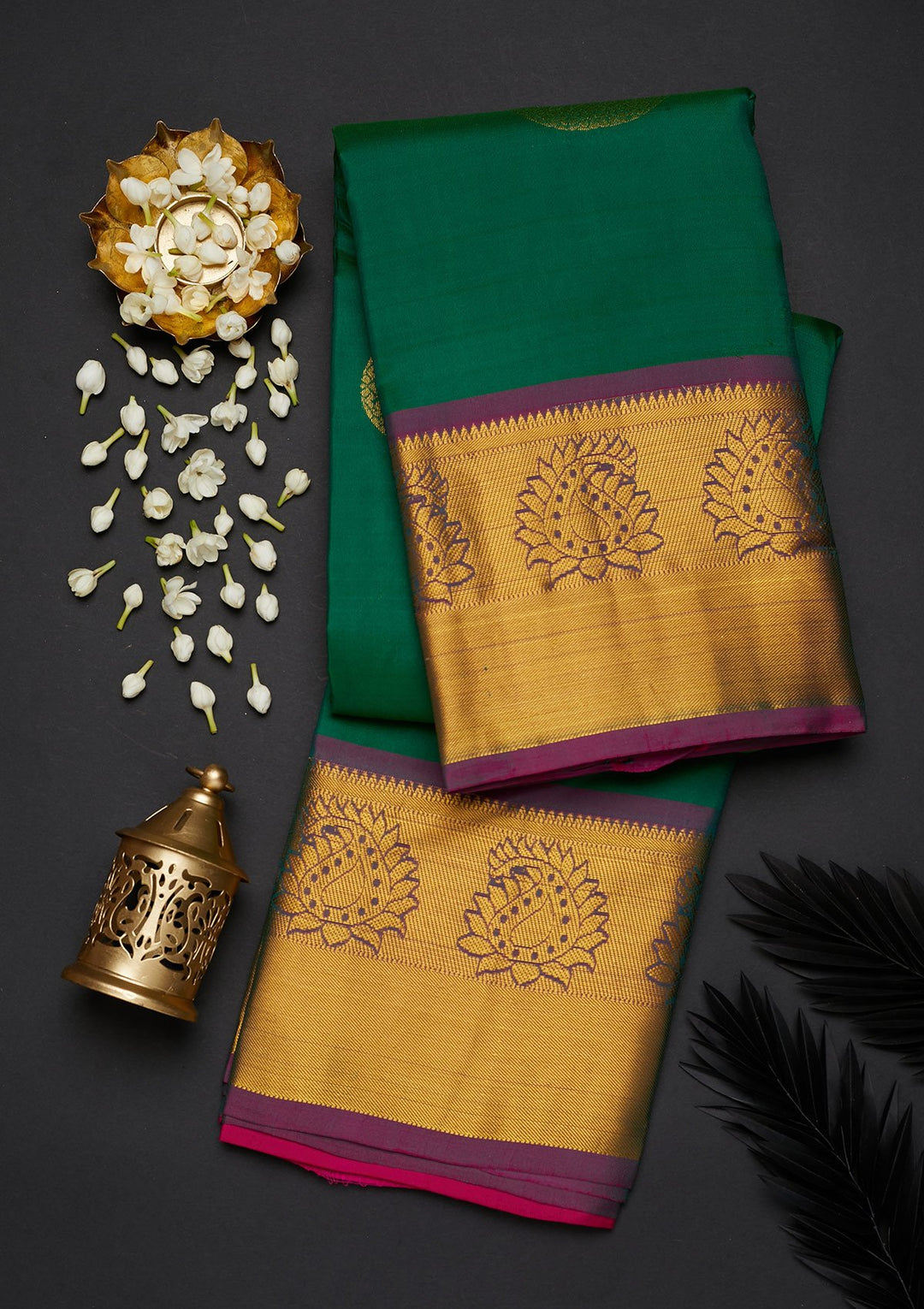 Rama Green Zariwork Pure Silk Designer Saree - Koskii