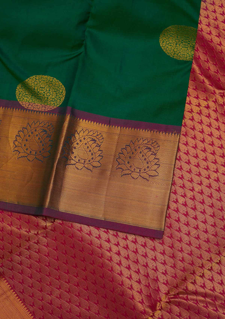 Rama Green Zariwork Pure Silk Designer Saree - Koskii