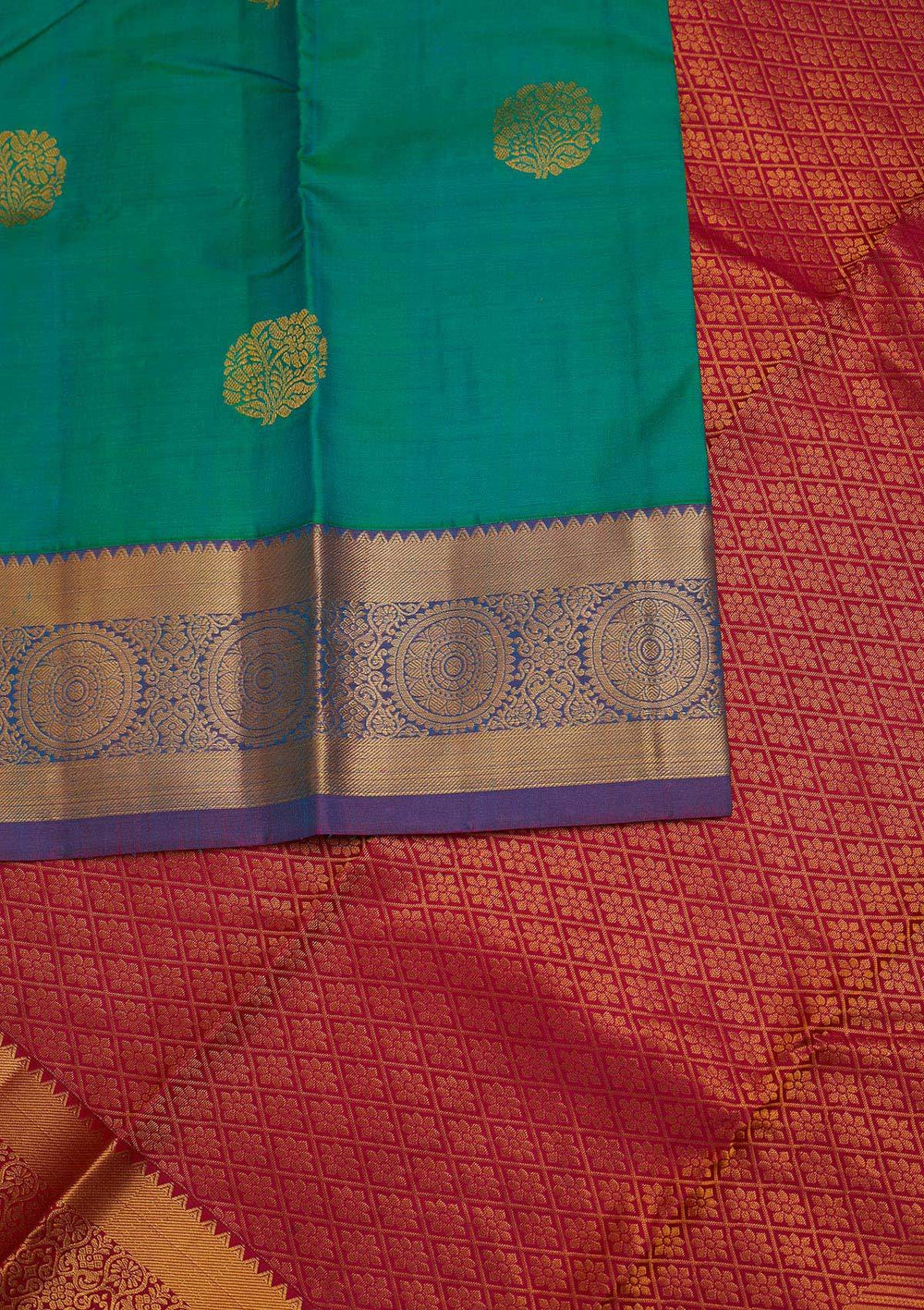 Rama Green Zariwork Pure Silk Designer Saree - Koskii