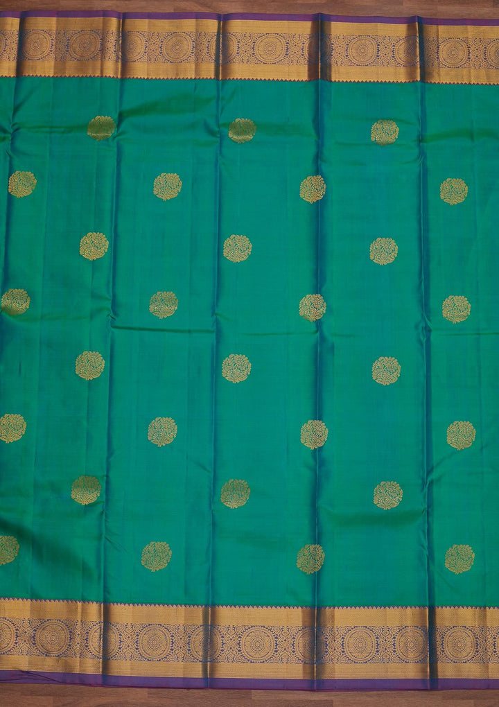 Rama Green Zariwork Pure Silk Designer Saree - Koskii