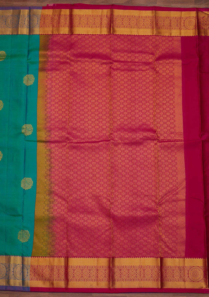 Rama Green Zariwork Pure Silk Designer Saree - Koskii