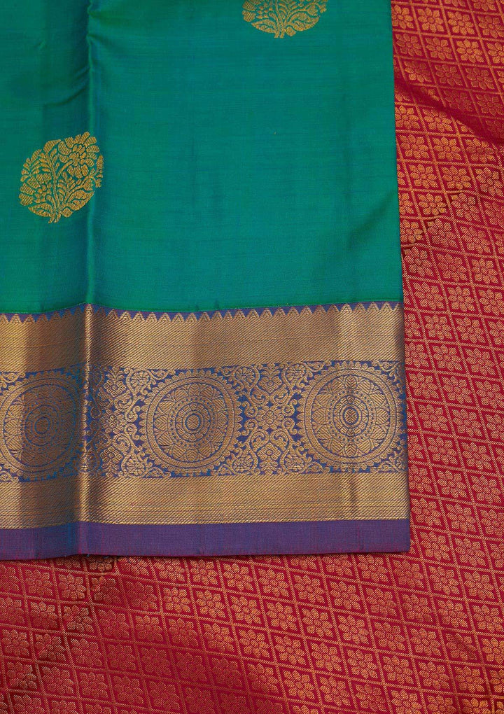 Rama Green Zariwork Pure Silk Designer Saree - Koskii