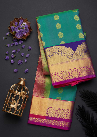 Rama Green Zariwork Pure Silk Designer Saree - Koskii