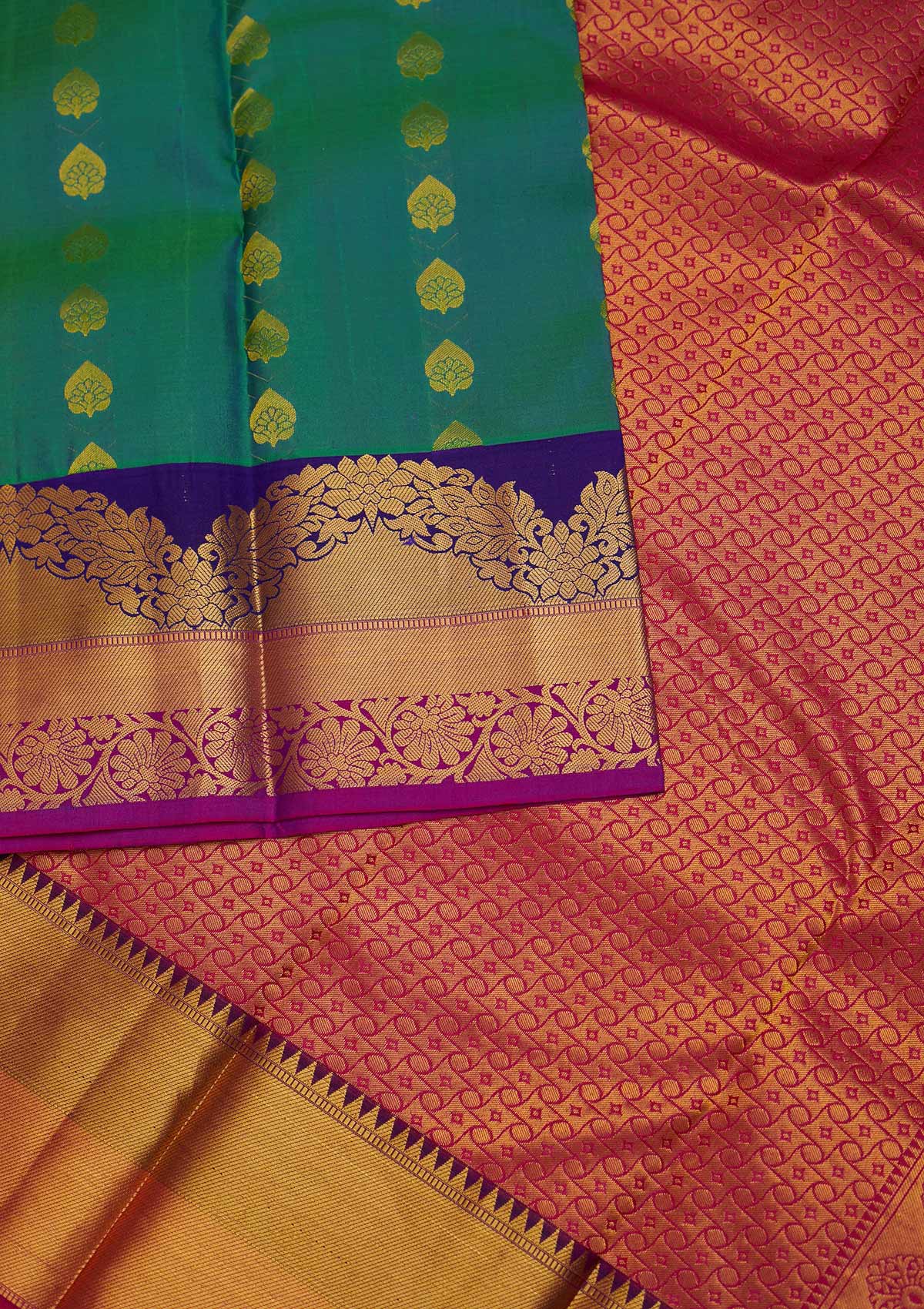 Rama Green Zariwork Pure Silk Designer Saree - Koskii