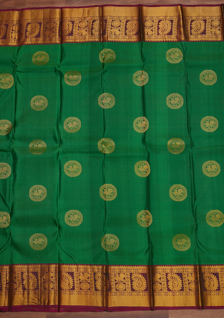 Rama Green Zariwork Pure Silk Designer Saree - Koskii