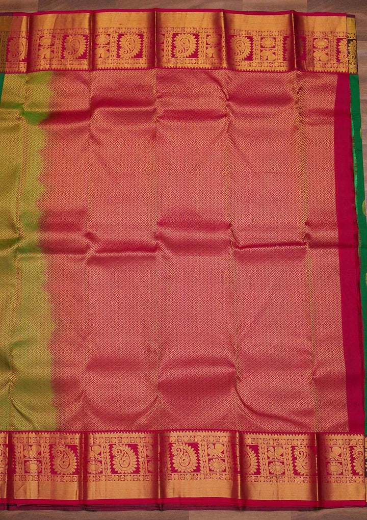 Rama Green Zariwork Pure Silk Designer Saree - Koskii