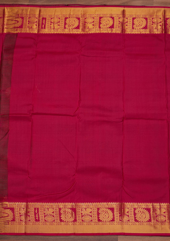 Rama Green Zariwork Pure Silk Designer Saree - Koskii