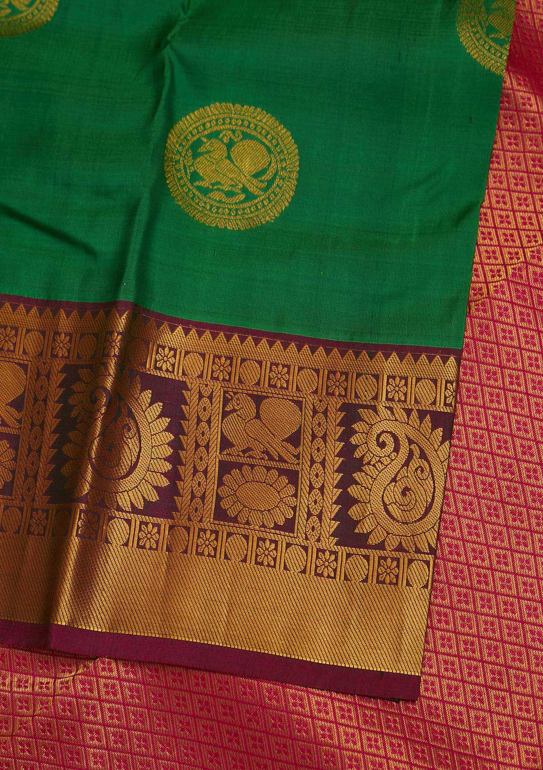 Rama Green Zariwork Pure Silk Designer Saree - Koskii
